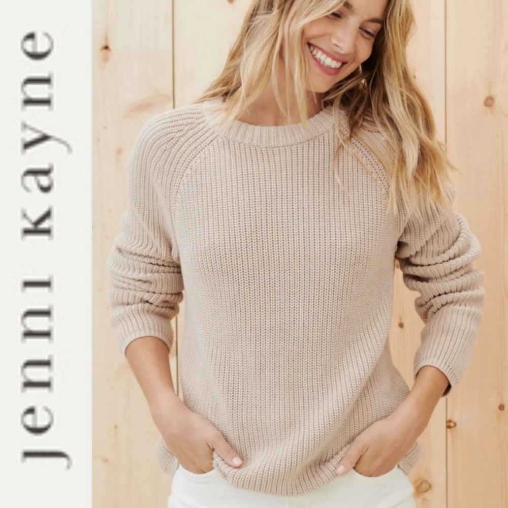 JENNI KAYNE Cotton Fisherman Sweater oatmeal small